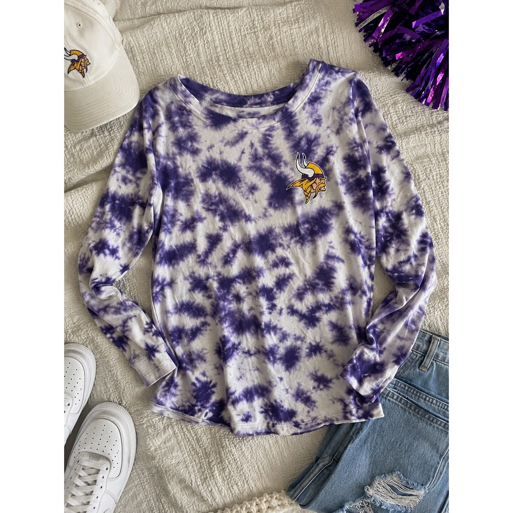 NFL Team Apparel Minnesota Vikings Tie Dye Long Sleeve Shirt Purple Women Small